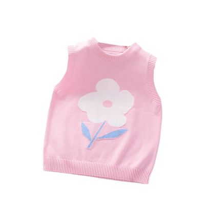 Baby Girls Sweater Vest Flower Baby Autumn Children Knit Vest Pullover Kids Sweater Top Toddler Clothes O-Neck Pink 6