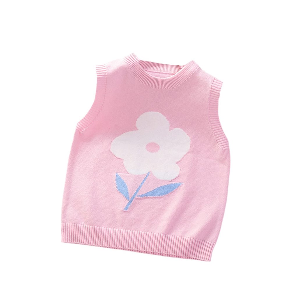 Baby Girls Sweater Vest Flower Baby Autumn Children Knit Vest Pullover Kids Sweater Top Toddler Clothes O-Neck Pink 6