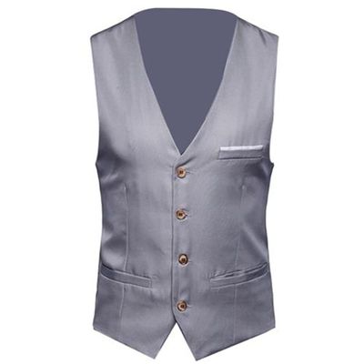 Plus Size Men Wedding Suit Vest Single Breasted Waistcoat Gilet Casual Sleeveless Slim Dress Vest Grey XXL
