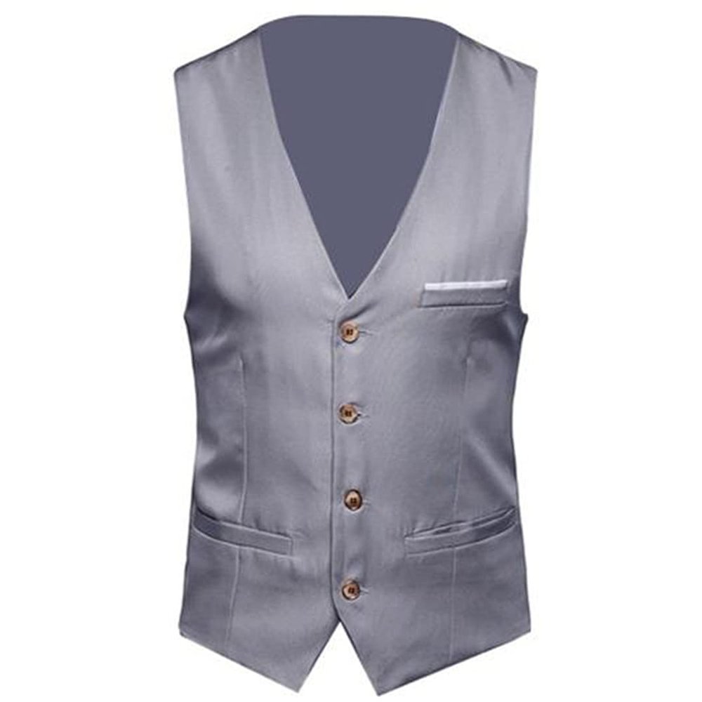 Plus Size Men Wedding Suit Vest Single Breasted Waistcoat Gilet Casual Sleeveless Slim Dress Vest Grey XXL