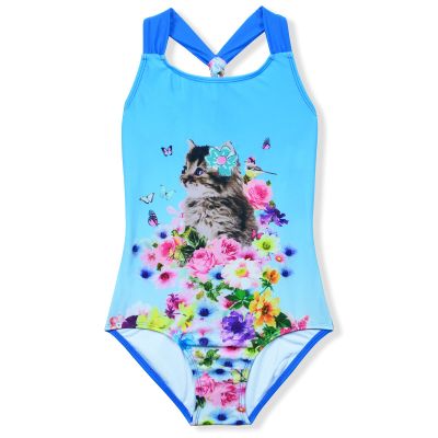 CinCili Girls One Piece Swimsuits Crossback Swimwear Beach Bathing Suit 3-14 Years (S, lanmao)