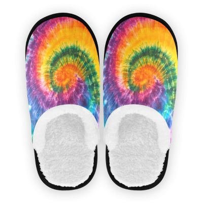 Boccsty Abstract Swirl Tie Dye Spa Slippers Abstract Rainbow House Slippers Memory Foam Slippers Indoor Outdoor Non-Slip Home Shoes L for Men Woman