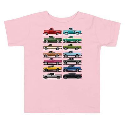 Evolution of Trucks F Series 1948-2021 F1 F100 F150 Toddler Short Sleeve Tee Pink