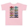 Evolution of Trucks F Series 1948-2021 F1 F100 F150 Toddler Short Sleeve Tee Pink view 1