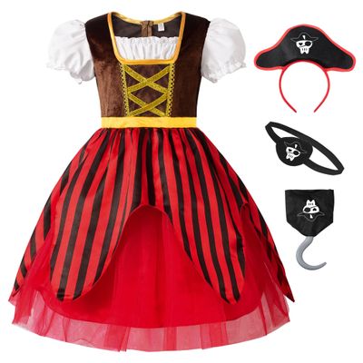 ReliBeauty Girls Pirate Dress Sea Buccaneer Costume, 10-12/150
