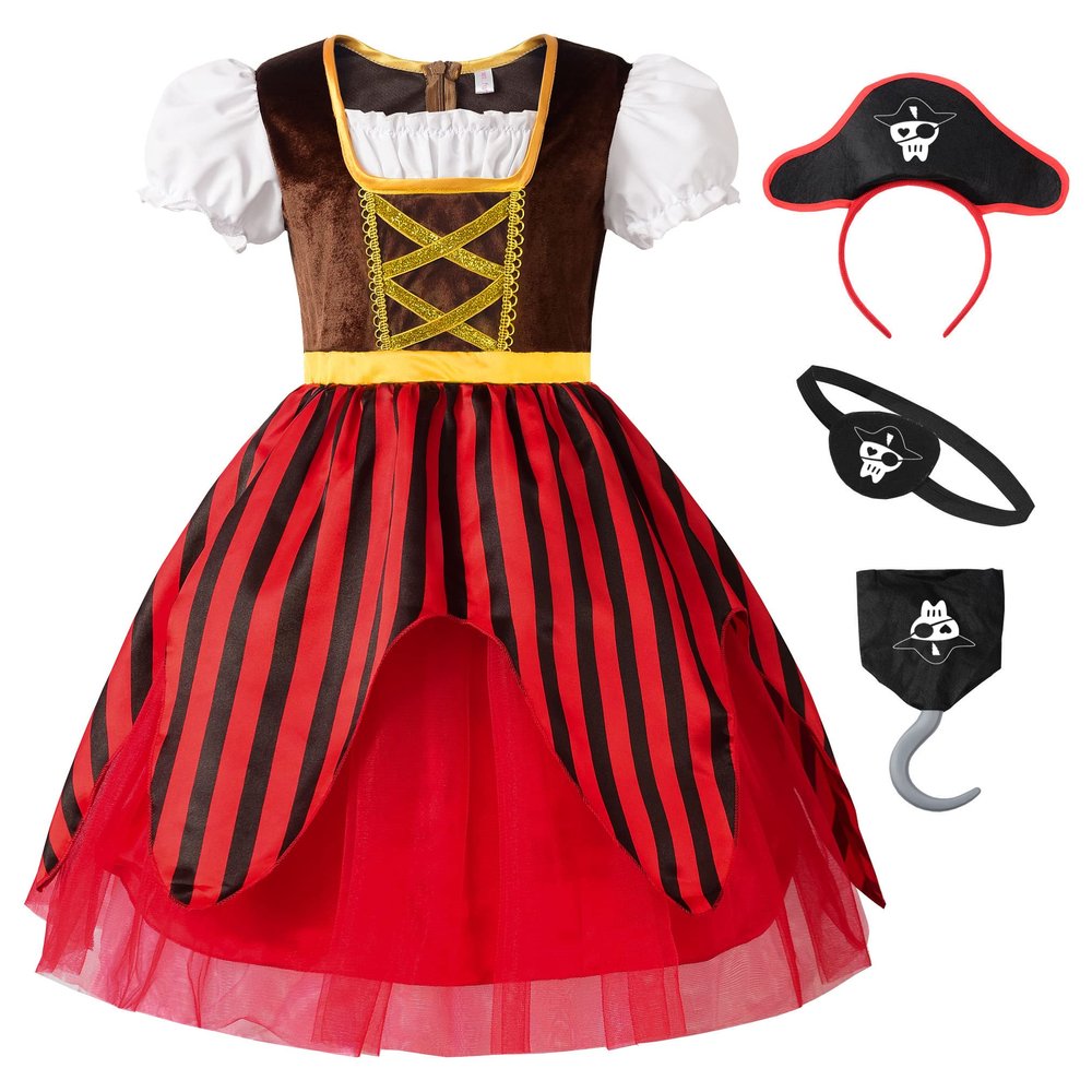ReliBeauty Girls Pirate Dress Sea Buccaneer Costume, 10-12/150