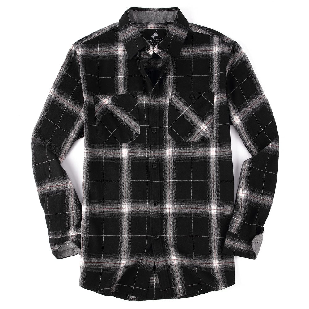 Alex Vando Mens Button Down Shirts Regular Fit Long Sleeve Casual Plaid Flannel Shirt,Black/White,S