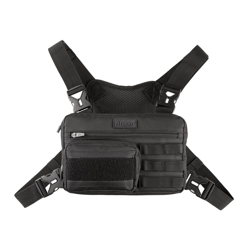 Fitdom Tactical Inspired Lightweight Running Chest Pack For Men With Built-In Phone Holder. A Sports Utility Rig Vest Made For Workouts And Outdoor (Maximum Stability, Blaack)