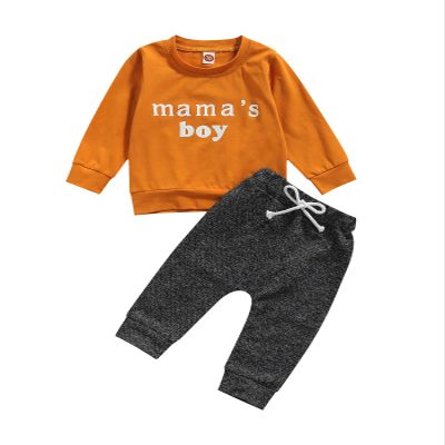 Madjtlqy Newborn Baby Boys Clothes Set Solid Color Long Sleeve Pullover Sweatshirt+Pants (Ginger, 6-12 Months)