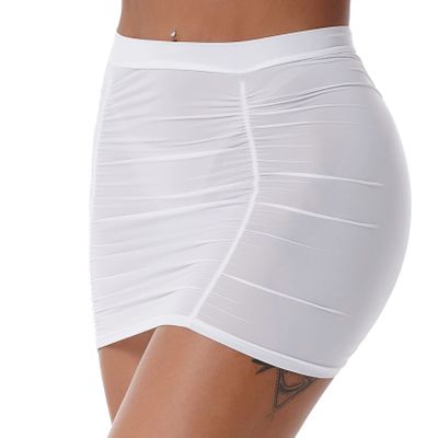 ACSUSS Sexy Women's Sheer Ultra See Through Low Waist Micro Mini Skirts Pencil Skirt 2# White One Size