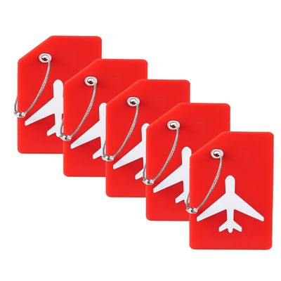 5 Pack Silicone Luggage Tag for Suitcases with Stainless Loop, TSA Approved, Privacy Protection Travel Essentials Bag Tags by Gostwo, Red