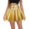 Womens High Waisted Shiny Skirt Pleated Skirt Short Halloween Skater Skirt Flowy Mini Skirts Gold X-Large view 2