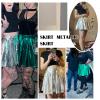 Womens High Waisted Shiny Skirt Pleated Skirt Short Halloween Skater Skirt Flowy Mini Skirts Gold X-Large view 4