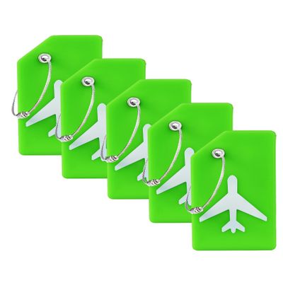 5 Pack Silicone Luggage Tag for Suitcases with Stainless Loop, TSA Approved, Privacy Protection Travel Essentials Bag Tags by Gostwo, Green