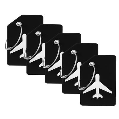 5 Pack Silicone Luggage Tag for Suitcases with Stainless Loop, TSA Approved, Privacy Protection Travel Essentials Bag Tags by Gostwo, Black