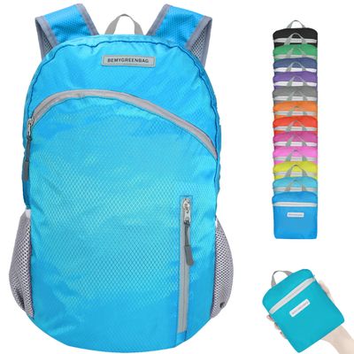 BEMYGREENBAG 35L Foldable Waterproof Backpack For Outdoor Sports With Inside Wet Clothes Compartment Packable For Multiple Uses Ultra Lightweight Ideal For Hiking Men And Women Travel(Sky Blue)