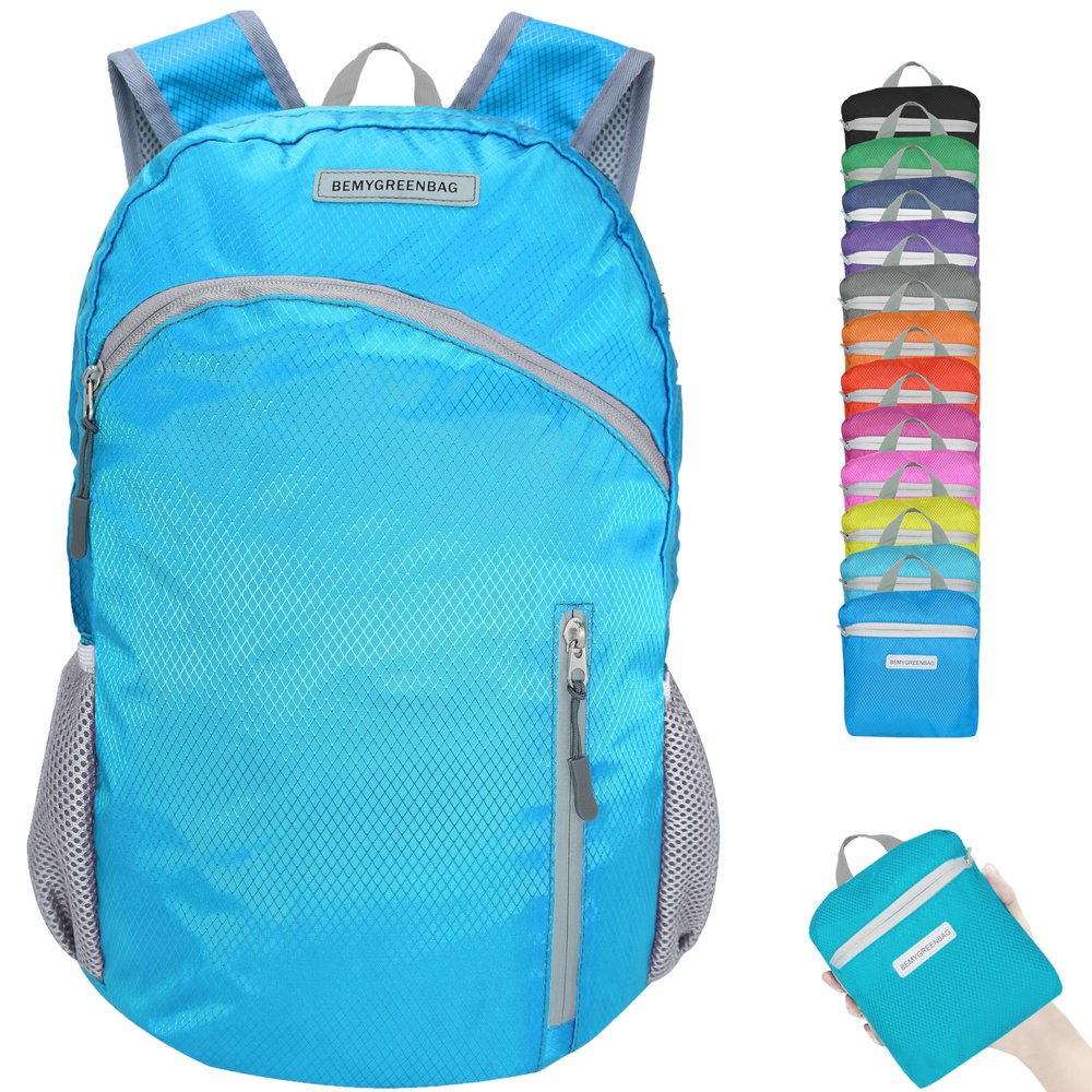 BEMYGREENBAG 35L Foldable Waterproof Backpack For Outdoor Sports With Inside Wet Clothes Compartment Packable For Multiple Uses Ultra Lightweight Ideal For Hiking Men And Women Travel(Sky Blue)