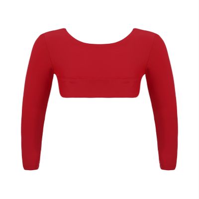 Hansber Kids Girls Long Sleeve Dance Crop Top Sweatshirts Cross Waist Ballet Gymnastic Sport Tops Athletic T-Shirts Red 14
