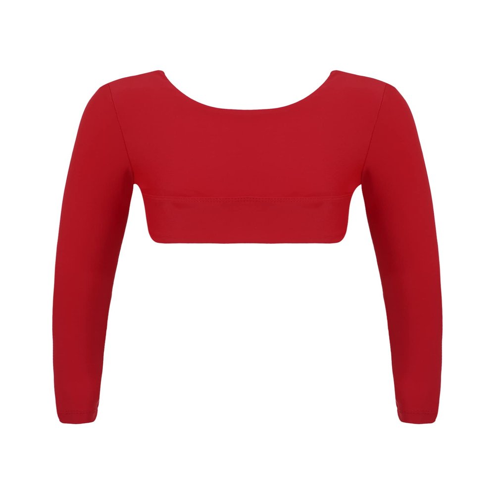 Hansber Kids Girls Long Sleeve Dance Crop Top Sweatshirts Cross Waist Ballet Gymnastic Sport Tops Athletic T-Shirts Red 14
