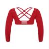 Hansber Kids Girls Long Sleeve Dance Crop Top Sweatshirts Cross Waist Ballet Gymnastic Sport Tops Athletic T-Shirts Red 14 view 2