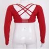 Hansber Kids Girls Long Sleeve Dance Crop Top Sweatshirts Cross Waist Ballet Gymnastic Sport Tops Athletic T-Shirts Red 14 view 4
