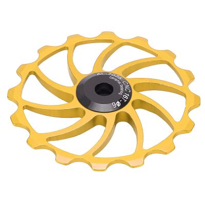 Keenso Pulley Wheel, Ceramic Bearing 16T Rear Derailleur for Road Bikes, Gold, Suitable for Professional Cyclists and Riders, Replacement Parts for Training or Racing