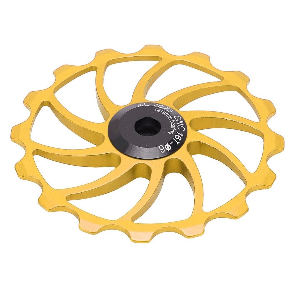 Keenso Pulley Wheel, Ceramic Bearing 16T Rear Derailleur for Road Bikes, Gold, Suitable for Professional Cyclists and Riders, Replacement Parts for Training or Racing
