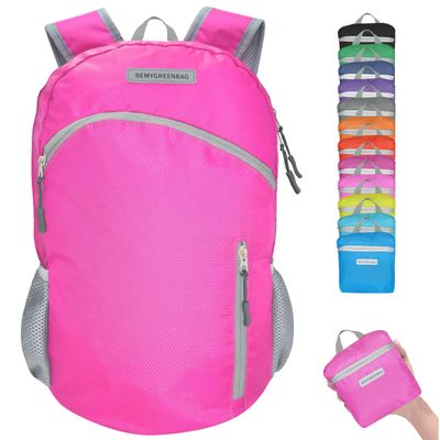 BEMYGREENBAG 35L Foldable Waterproof Backpack For Outdoor Sports With Inside Wet Clothes Compartment Packable For Multiple Uses Ultra Lightweight Ideal For Hiking Men And Women Travel(Fushia)