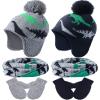 SATINIOR 6 Pieces Winter Boys Hat Dinosaur Warm Mittens Set Pompom Baby Knitted Hat Scarf Gloves Earflap Beanie (Stylish Color) view 1