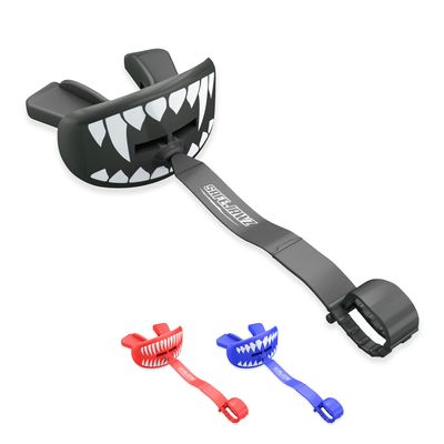 SafeJawz Sports Lip Guard, Football Mouth Guard with Connected Strap, Adults and Junior Breathable Lip Protector for Football, Lacrosse