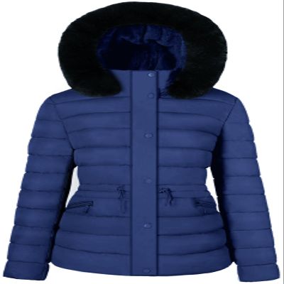 BodiLove Women's Fur Hooded Utility Jacket With Zipper and Flannel Lining Navy L