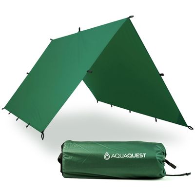AquaQuest Guide Tarp  Ultralight Waterproof (5,000 mm) SeamTaped 40D Ripstop Rain Fly for Backpacking, Stealth Camping & ThruHiking  1515 Forester Green