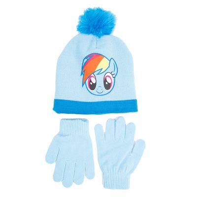 My Little Pony Girls Kids Winter Hat Beanie Mittens Gloves 2 Piece Set (My Little Pony Set)