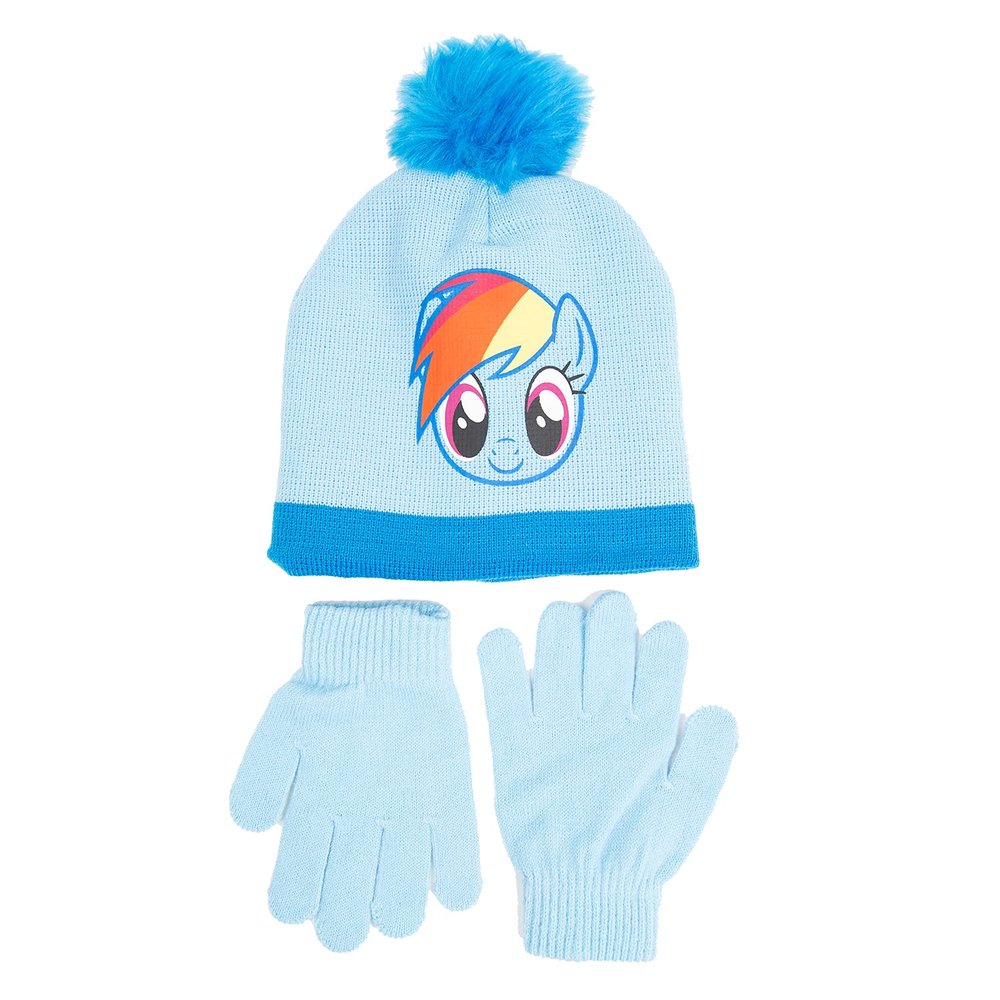 My Little Pony Girls Kids Winter Hat Beanie Mittens Gloves 2 Piece Set (My Little Pony Set)