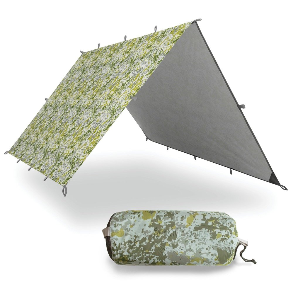 AquaQuest Safari Tarp Lightweight Waterproof (5,000 mm) Seam-Taped Ripstop Rain Fly for Backpacking, Thru-Hiking & Hammock Camping 13x10 Boulder Camo