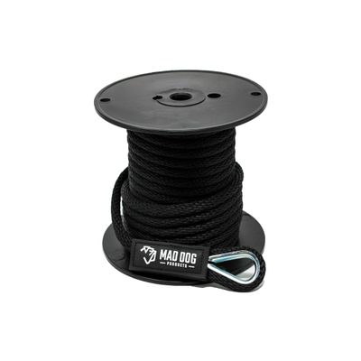 1/4" x 200' Black Solid Braid Nylon Anchor Line w/Thimble - Made in USA
