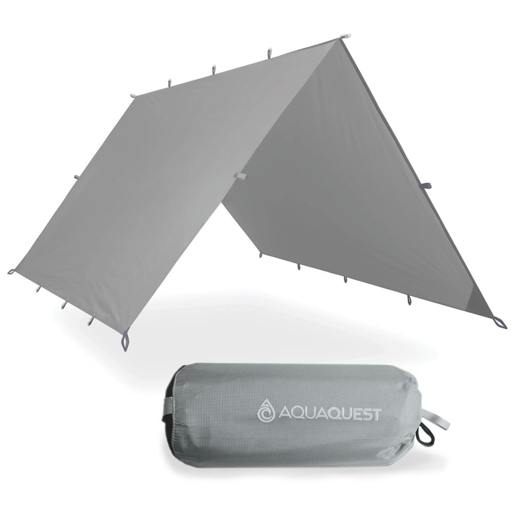 AquaQuest Safari Tarp  Lightweight Waterproof (5,000 mm) Seam-Taped Ripstop Rain Fly for Backpacking, Thru-Hiking & Hammock Camping  20x13 Stealth Gray