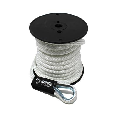 5/8" x 150' White Double Braid Nylon Anchor Line w/Thimble - Made in USA