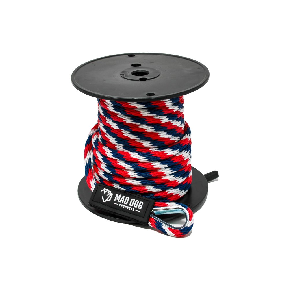 1/2" x 200' Red/White/Blue Solid Braid Nylon Anchor Line w/Thimble - Made in USA