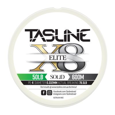 Tasline Elite Pure Spectra Solid 8X Strand Braided High Power Premium Fishing Line - 50lb 655yds/600m