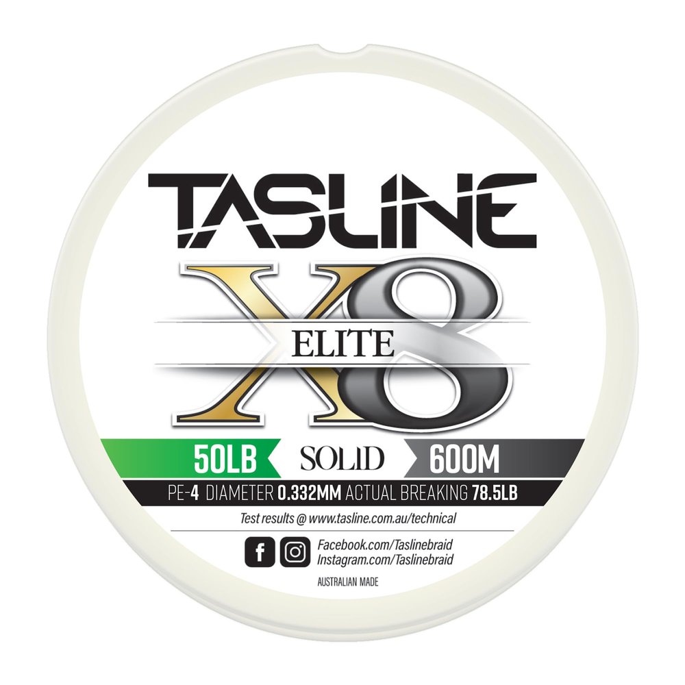 Tasline Elite Pure Spectra Solid 8X Strand Braided High Power Premium Fishing Line - 50lb 655yds/600m