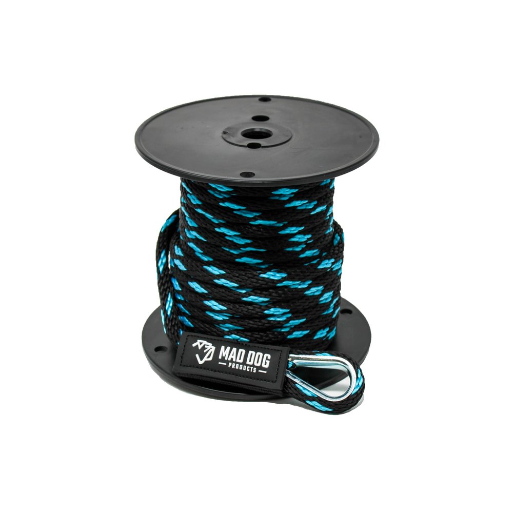 1/4" x 250' Sky Blue/Black Solid Braid Nylon Anchor Line w/Thimble - Made in USA