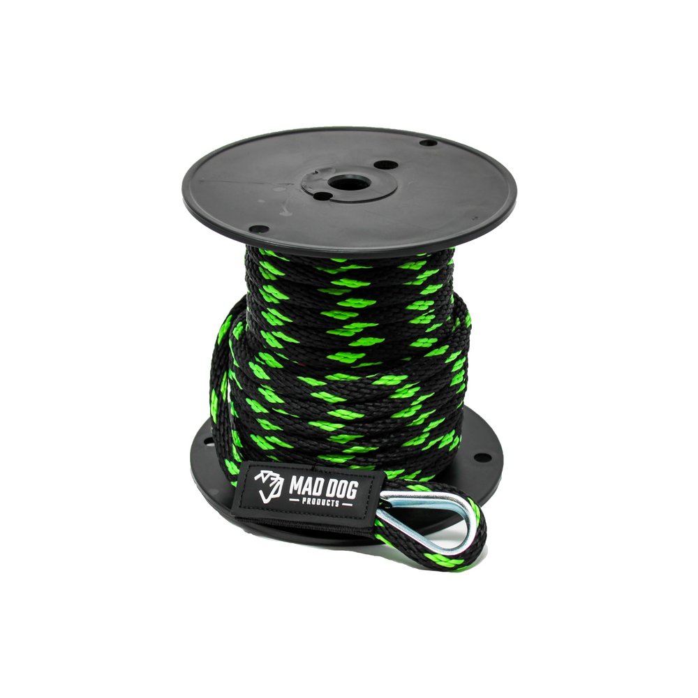 1/2" x 450' Black/Lime Solid Braid Nylon Anchor Line w/Thimble - Made in USA