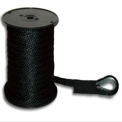 1/2" x 150' Black Double Braid Nylon Anchor Line w/Thimble - Made in USA