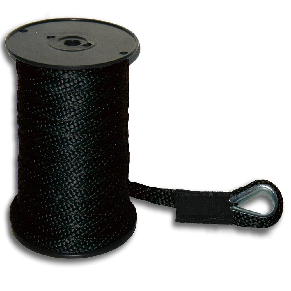 1/2" x 150' Black Double Braid Nylon Anchor Line w/Thimble - Made in USA
