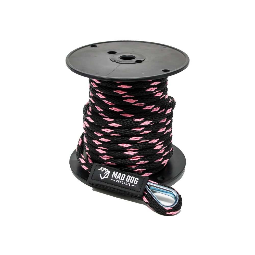 1/2" x 400' Black/Pink Solid Braid Nylon Anchor Line w/Thimble - Made in USA