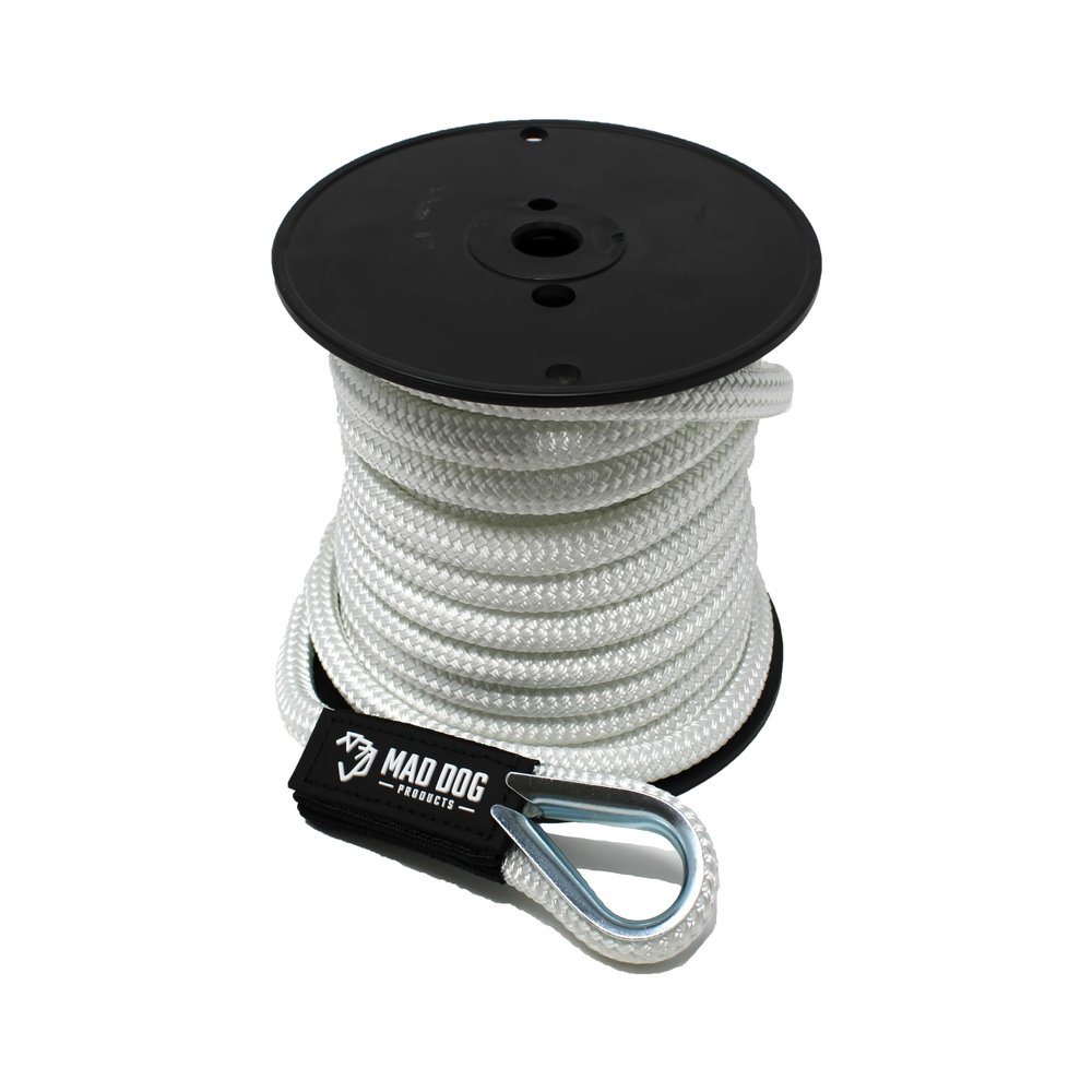 3/8" x 400' White Double Braid Nylon Anchor Line w/Thimble - Made in USA