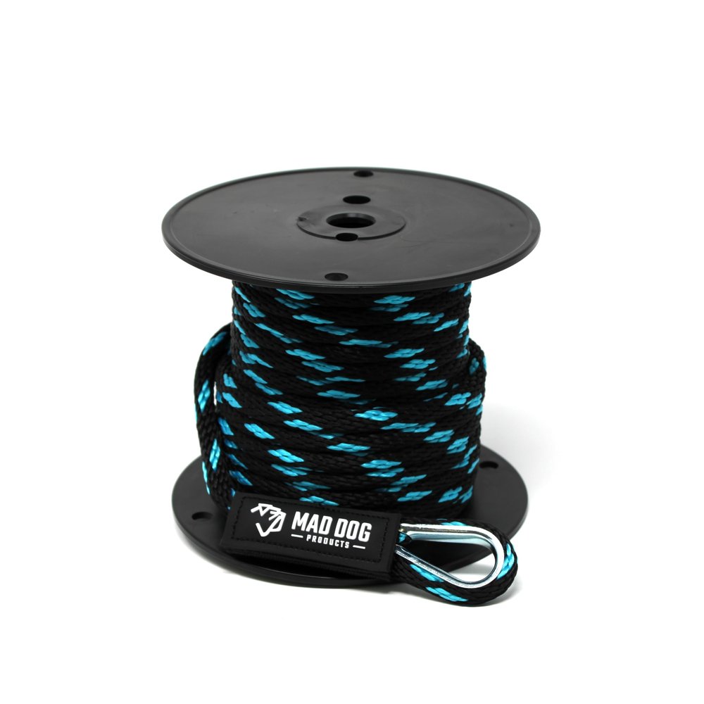 1/4" x 400' Sky Blue/Black Solid Braid Nylon Anchor Line w/Stainless Steel Thimble - Made in USA