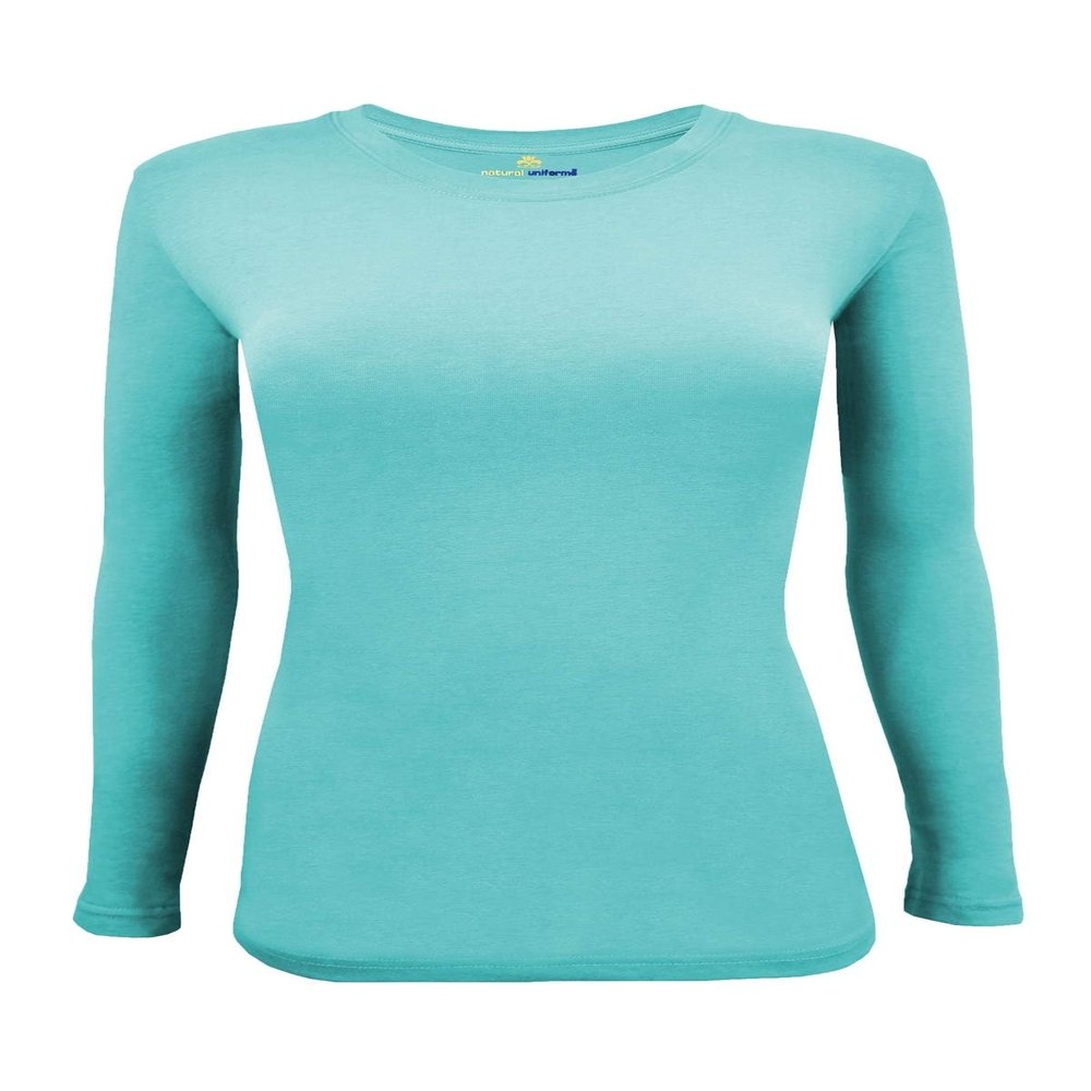 Natural Uniforms Women's Under Scrub Tee Crew Neck Long Sleeve T-Shirt (Aqua Blue, 4X-Large)