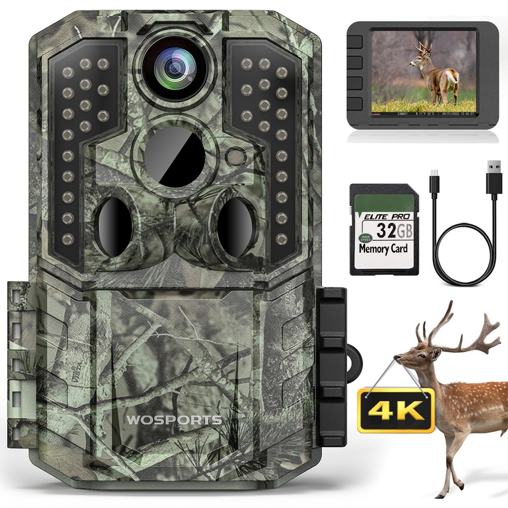 WOSPORTS Trail Camera,48MP 4K 0.2S Trigger Motion Activated,Game Camera with Night Vision IP66 Waterproof 2.0''LCD 120Wide Trail Cam Lens for Outdoor Scouting Wildlife Monitoring Home Security